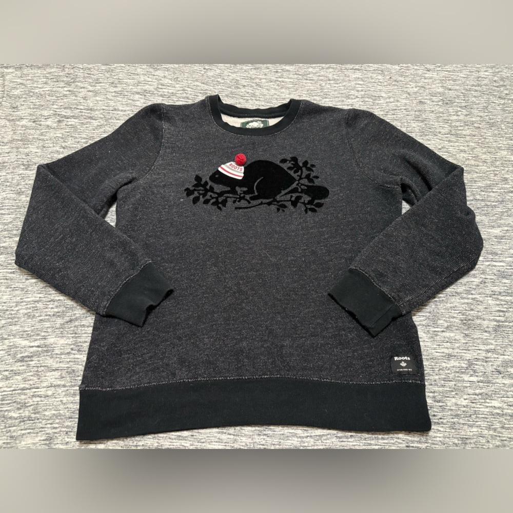 Roots Crewneck Sweater Beaver with Hat Ladies Medium
